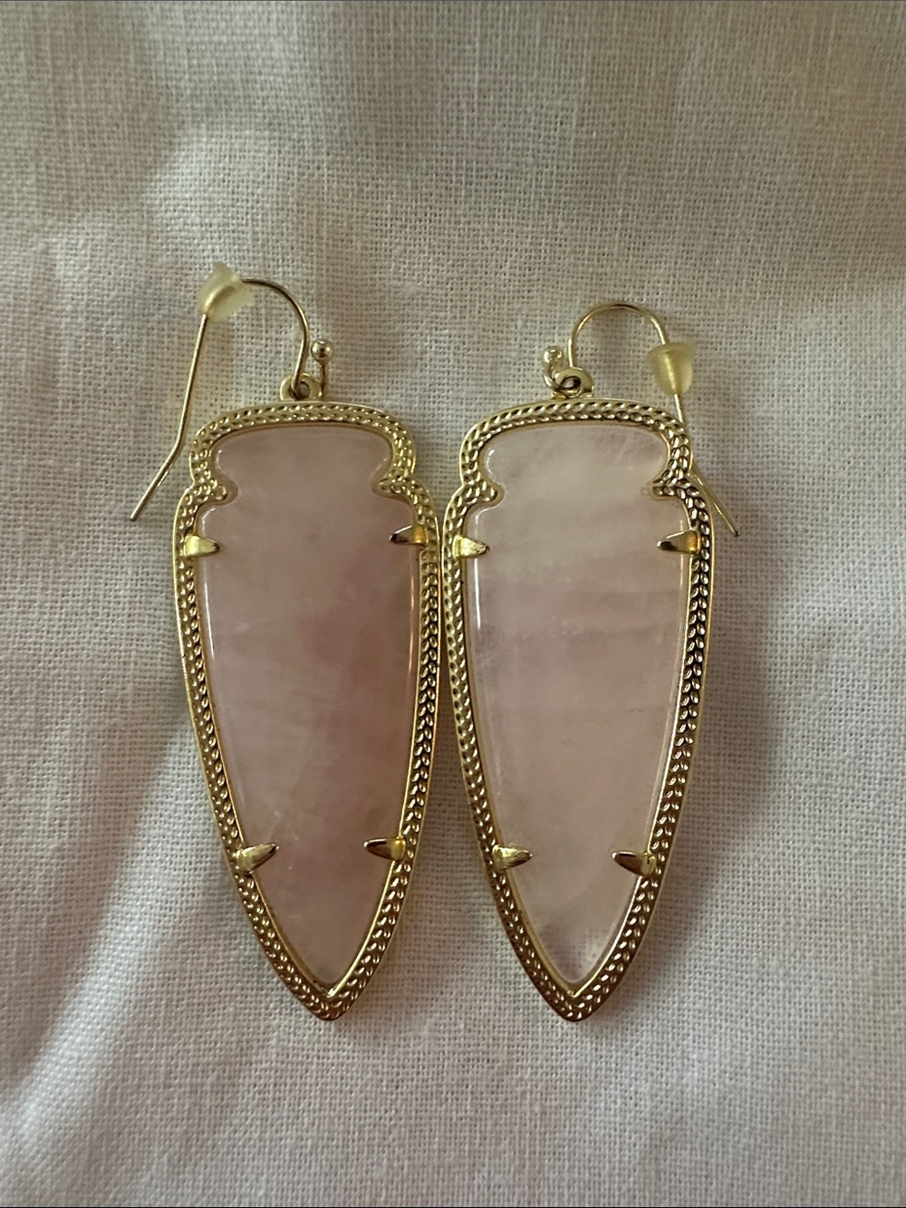 Kendra Scott Gold Pink Rose Quartz Shield Drop Earrings